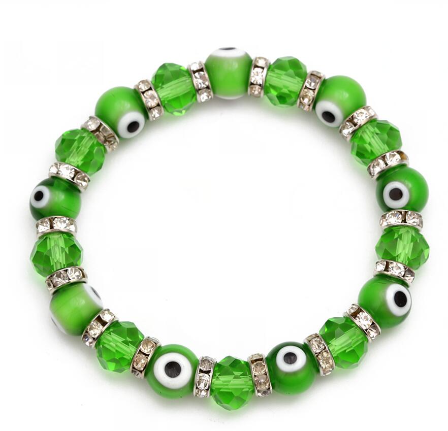 Meibeads 1pc moda azul turco mau olho charme pulseiras de cristal de vidro contas pulseira para mulheres meninas elástico artesanal jóias: green