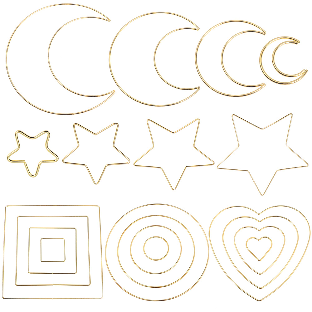 4Pcs 2/4/6/8 Inches Dream Catcher Metal Hoops Star Moon Round Square Love Heart Shaped Hoops Gold Hanging Macrame Wreath Decor