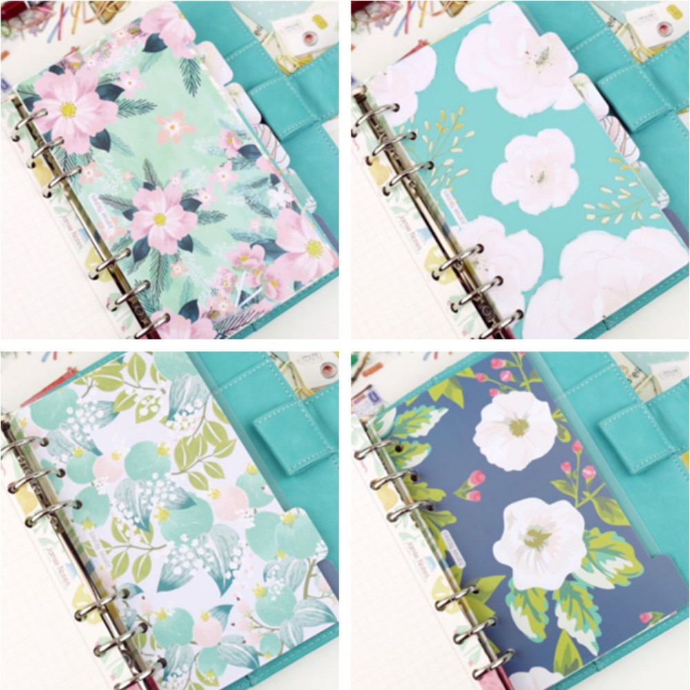 6pcs Floral Loose-Leaf Notebook Dividers A5/A6 Spiral Planner Index Paper 6 Holes Separator Pages Paper Refill Label Bookmark