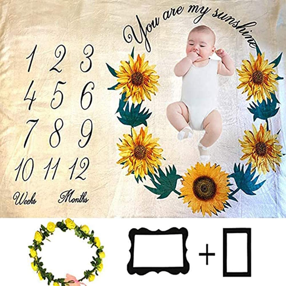 Baby Monthly Milestone Blanket Newborn Girls Photo Props Sunflower Sun Photography Growing Infants Toddlers Swaddle Blanket