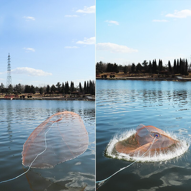 High Strength Hand Cast net 2.4M-4.2M with sinker American Style Catch Fishing Network Small Mesh Hand Throw Net Fishing Tools