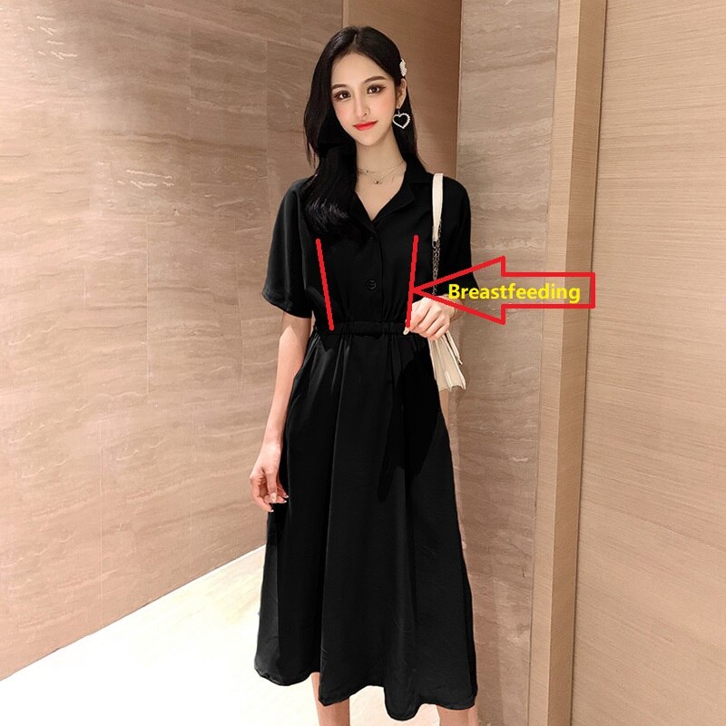 Stillen Mutterschaft Pflege Kleid Sommer Beiläufige Lange Schwangerschaft Kleid kleidung für schwangere frauen Party Kleid: Schwarz / L