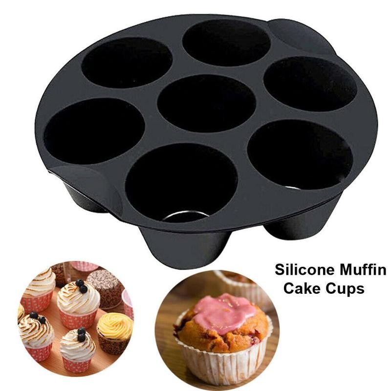 7 Zelfs Siliconen Muffin Cake Cups Bakken Zwart Muffin Cupcake Mallen Pan Airfryer Accessoires Fit 3.5-5.8 L Lucht Friteuse