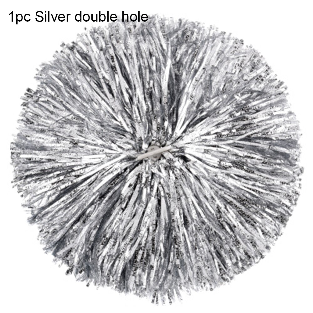 Pompones de Metal con mango de doble agujero para animación, Bola de pompón para animación, suministro deportivo para Club, 1 ud.: Silver double hole