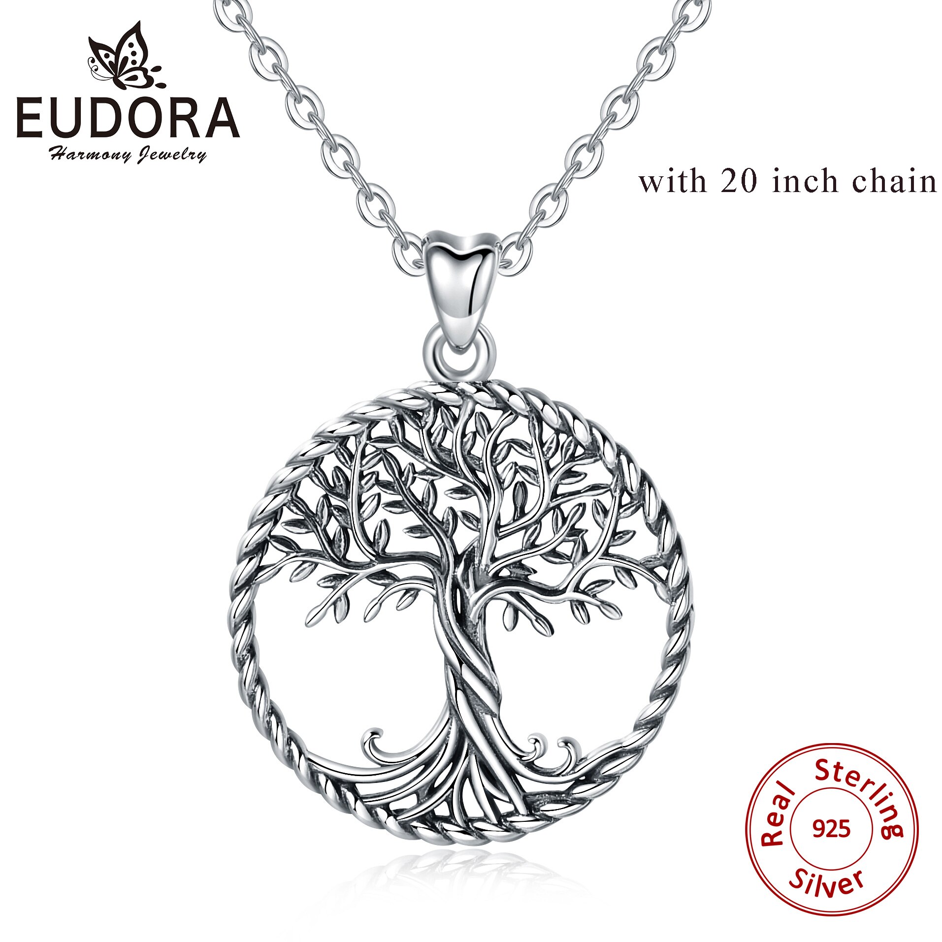 Eudora 925 Sterling Silver Tree Of Life Necklace Oxidized Silver Twisted Oak Tree Charm with Silver Chain or only pendant CYD487: 20 inch chain