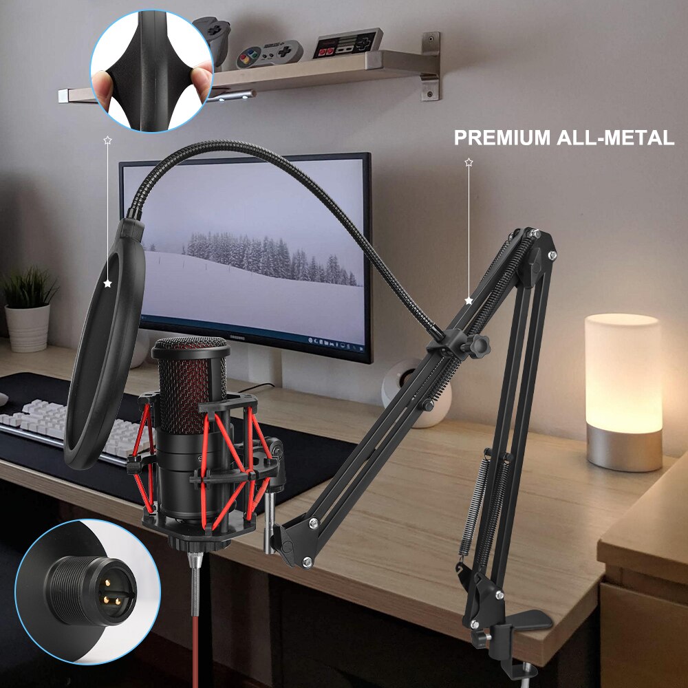 V500 Condenser Microphone For Smart Phone&amp;Laptop 3.5MM Directly Used With Strong Holder Recording Device Phone Microphone