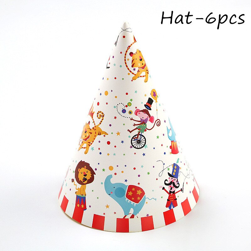 Circus Theme Animals Party Supplies Disposable Tableware Set Paper Cups Plates Kids Birthday Baby Shower Party Decorations: hat 6pcs