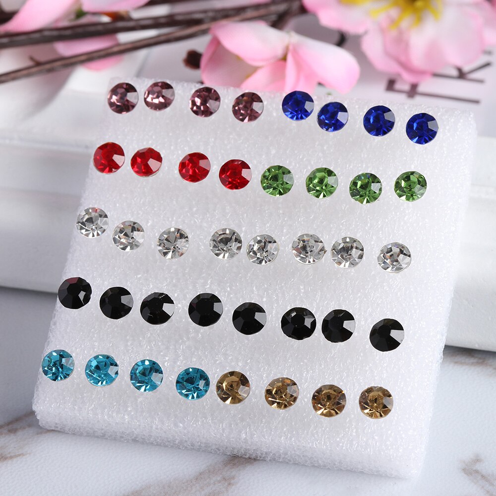 40Stck Multi-Farbe Stein Kristall Ohr Nieten einstellen Elegante Ohrringe Vermeiden Allergie Stift Ohrringe einstellen Für Frauen Mädchen schmuck
