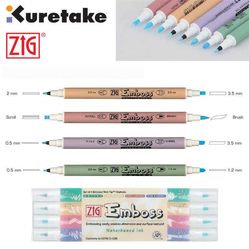 ZIG Kuretake bolígrafos en relieve bolígrafos de pegamento rollo de caligrafía y pincel fino y cincel Japón