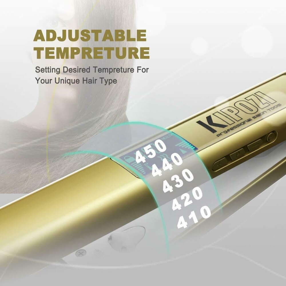 KIPOZI-plancha de pelo con placa de titanio, plancha plana con pantalla LCD Digital, herramienta para el cabello de calentamiento rápido de doble voltaje