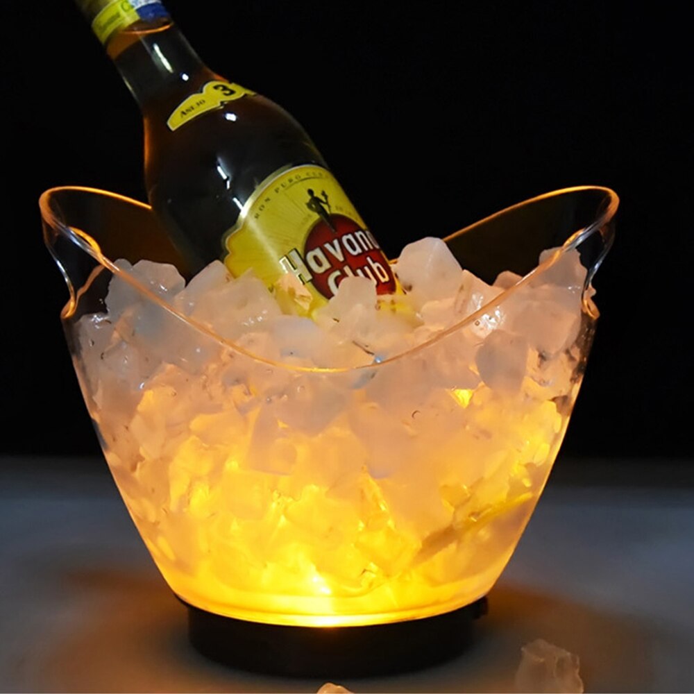 Transparent Light Ice Bucket High-grade Acrylic Material 2 Liters LED Colorful Champagne Beer Wine Barrel 5 Color Optional: Yellow