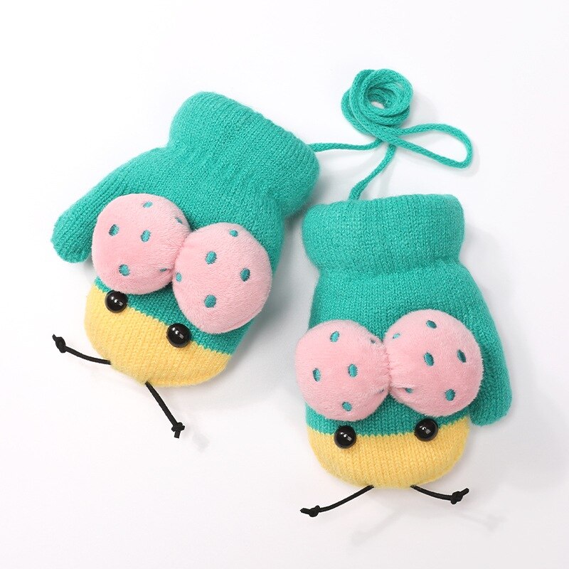 dessin animé mignon coccinelle bébé moufles hiver enfants bébé fille gants tricoté enfants enfant en bas âge dentition mitaines gants: G