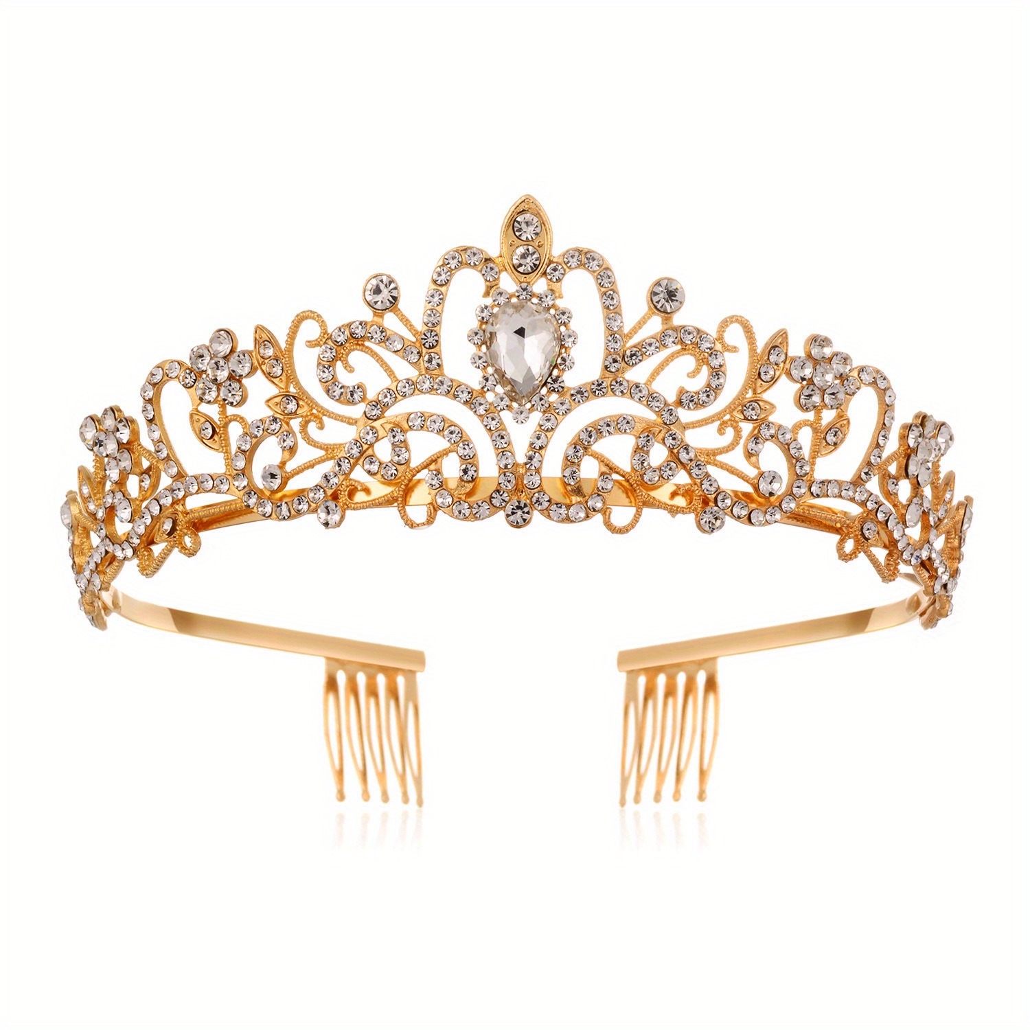 Bruiloft Haar Tiara Kristal Bruids Tiara Kroon Met Kam Strass Prom Diadeem Tiara En Kronen Bruids Bruiloft Haar Accessoires: Goud