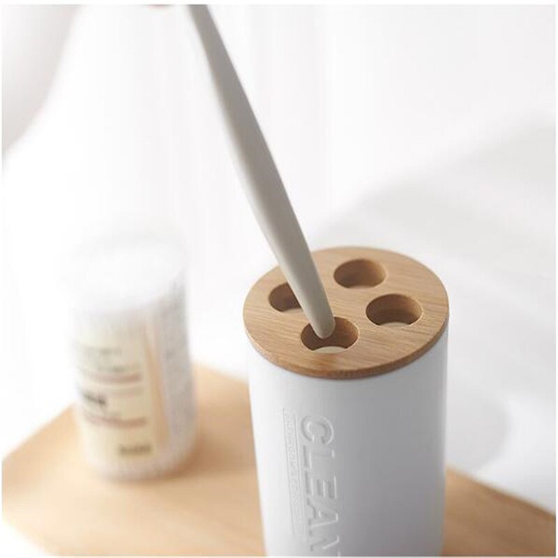 Bathroom Accessories Toilet Brush Soap Dish Dispenser Bamboo Toothbrush Holder