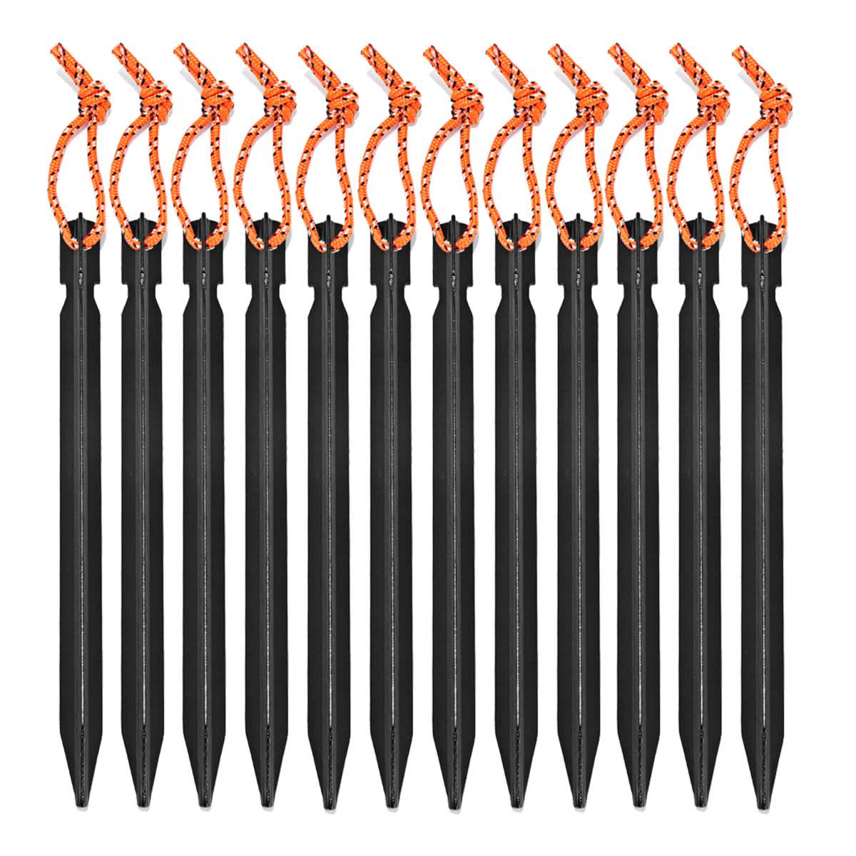 12 Pcs/Set Tent Pegs with Rope Stake Camping Hiking Equipment Outdoor Traveling Tent Accessories: Black