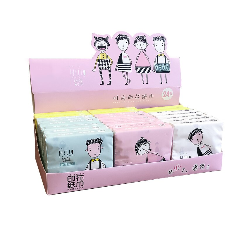 24 Packs Wegwerp Gezicht Papieren Weefsels Verdikte Leuke Kleurrijke Cartoon Afdrukken Servetten Draagbare Sanitair Papier 60 Stks/pak 3 P: Default Title