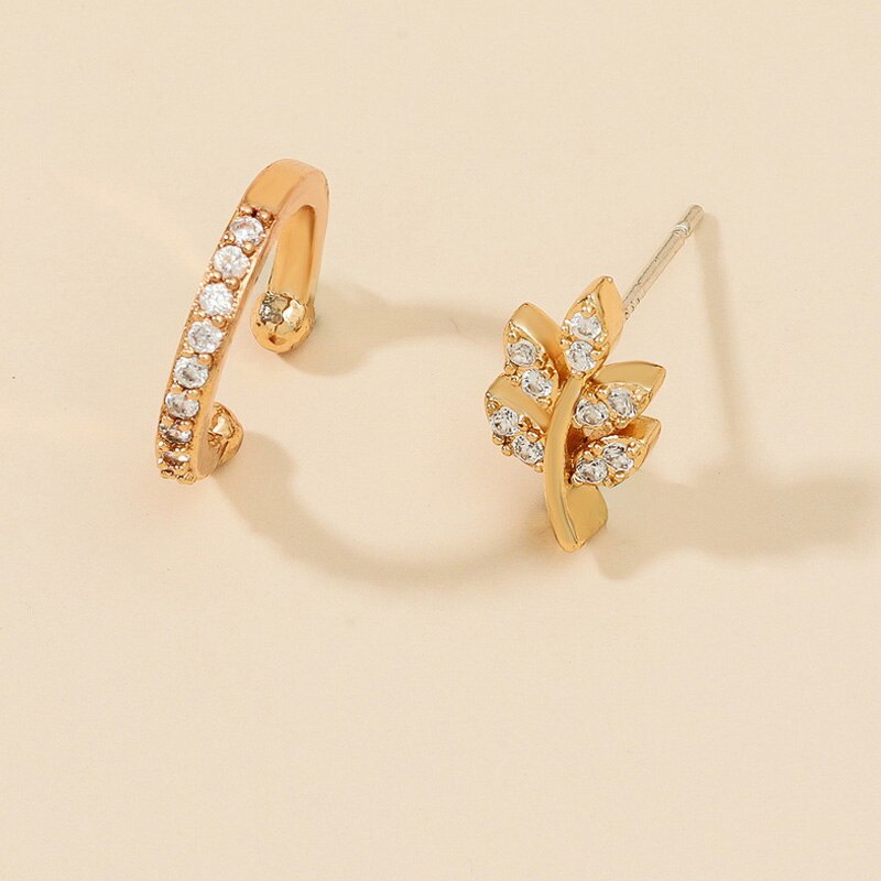 1 Set Minimalistische Little C Cubic Zircon Kraakbeen Blad Oorbellen Clips Sets Voor Vrouwen Chic Street Stijl Oor Manchetten: 5