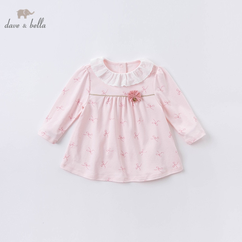 Dbz 14950-1 dave bella höst bebis flickor söt blommig rosett t-shirt barn toppar flickor barn t-shirts