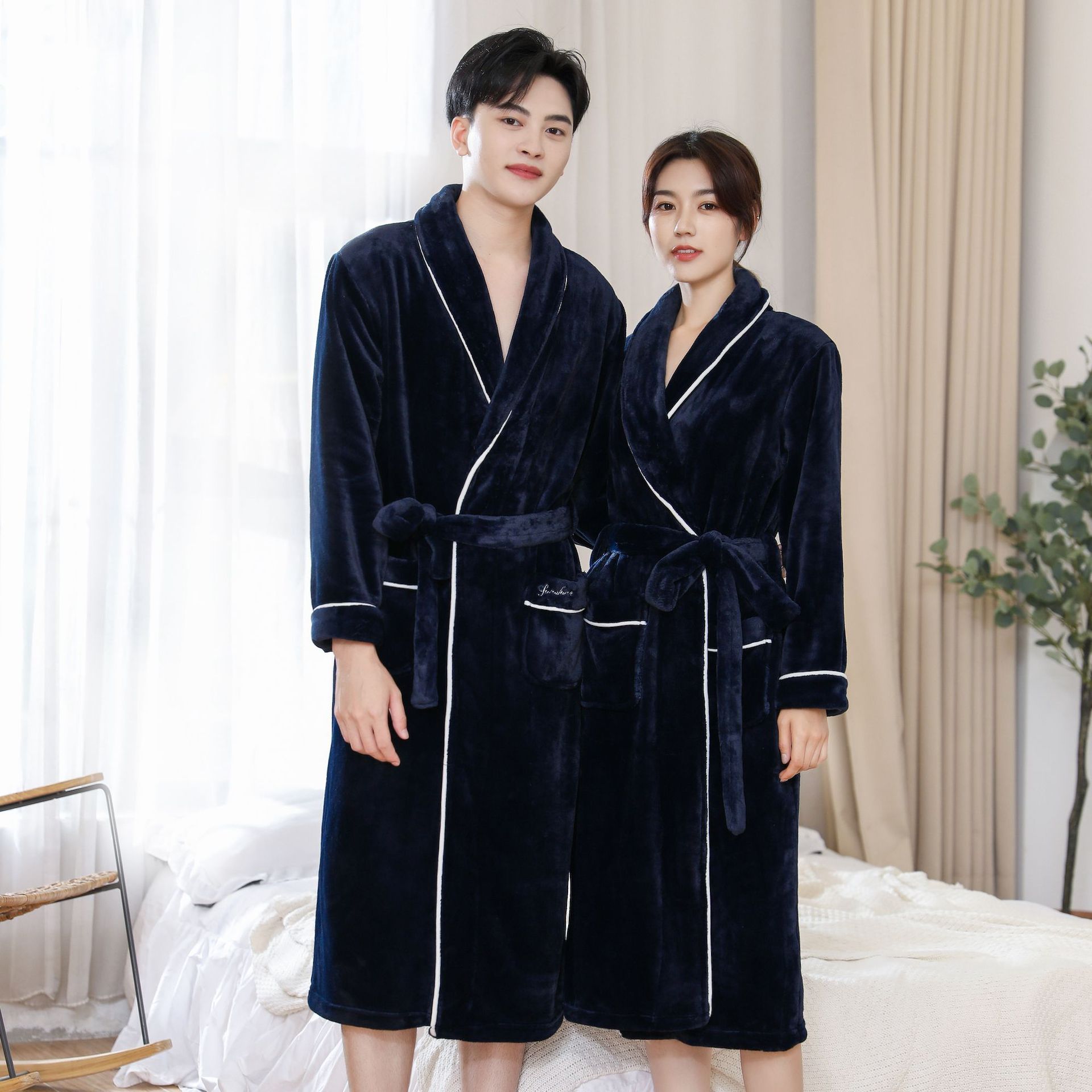 Winter mens Robes Sleepwear Thick Warm Flannel Kimono Bathrobe for men Solid Long Sleeve Coral Velvet Nightwear Homewear