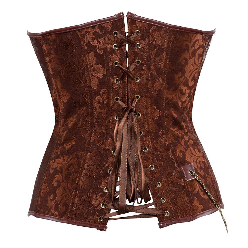 Women&#39;s Leather Corset Steampunk Woman Gothic Plus Size Pirate Corset Sexy Overbust Vintage Brown Bustier Lace Up Corset Top
