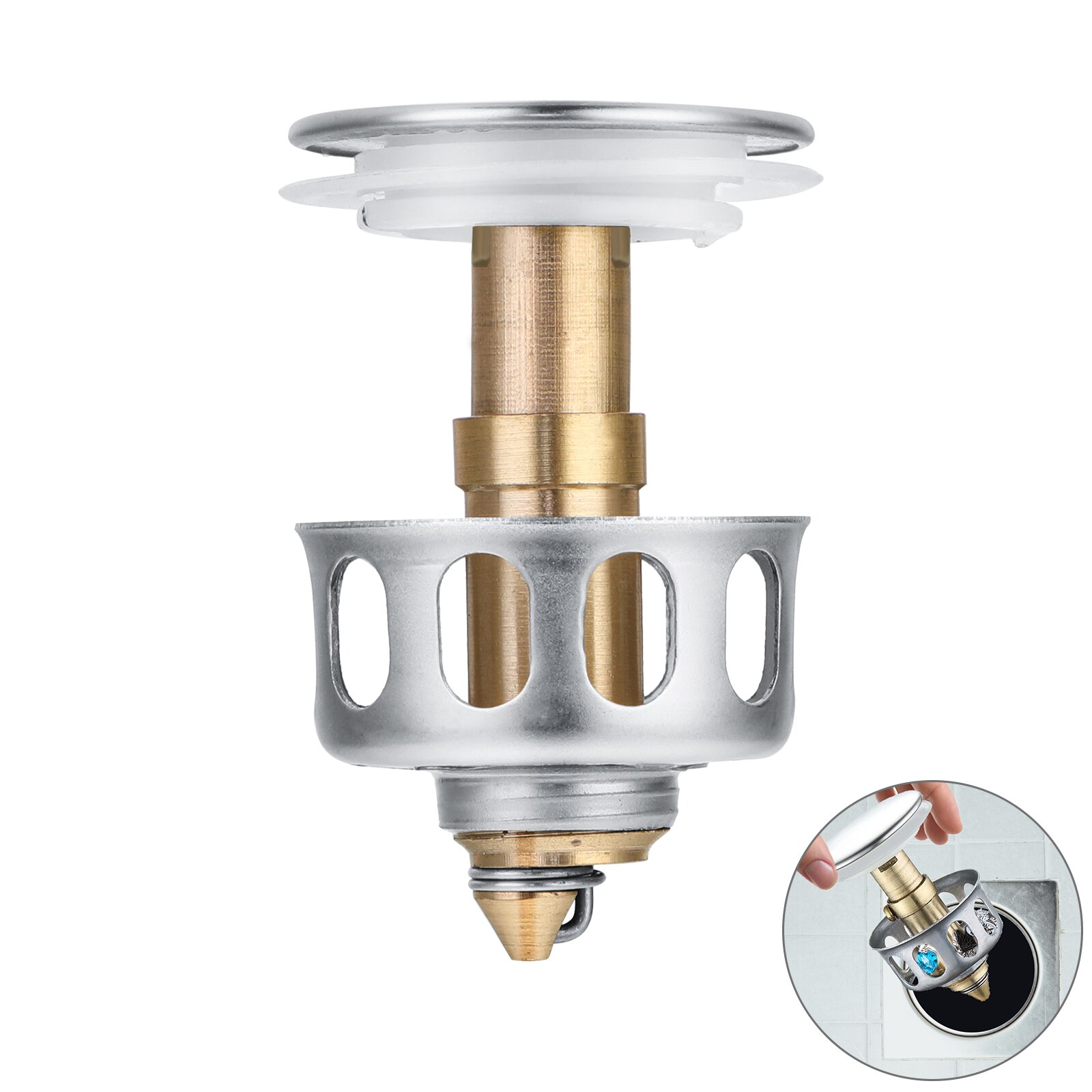 Wash Basin Bounce Drain Filter Universal Stainless Steel Push-Type Bounce Core Leaking Plug Accessories Kitchen Sink Seal Draine: 1PC-a