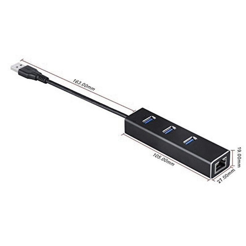 3 Ports USB 3.0 Gigabit Ethernet RJ45 Network Adapter Hub to 10/100/1000Mbps LAN Wired USB Network Converter