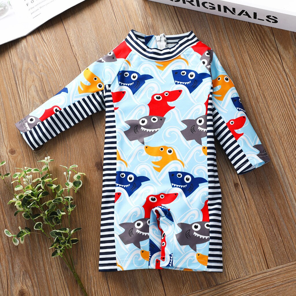 Peuter Baby Jongens Meisjes Cartoon Badpak Jumpsuit Badmode Badpak Lange Mouw Streep Badpak Ropa De Varon