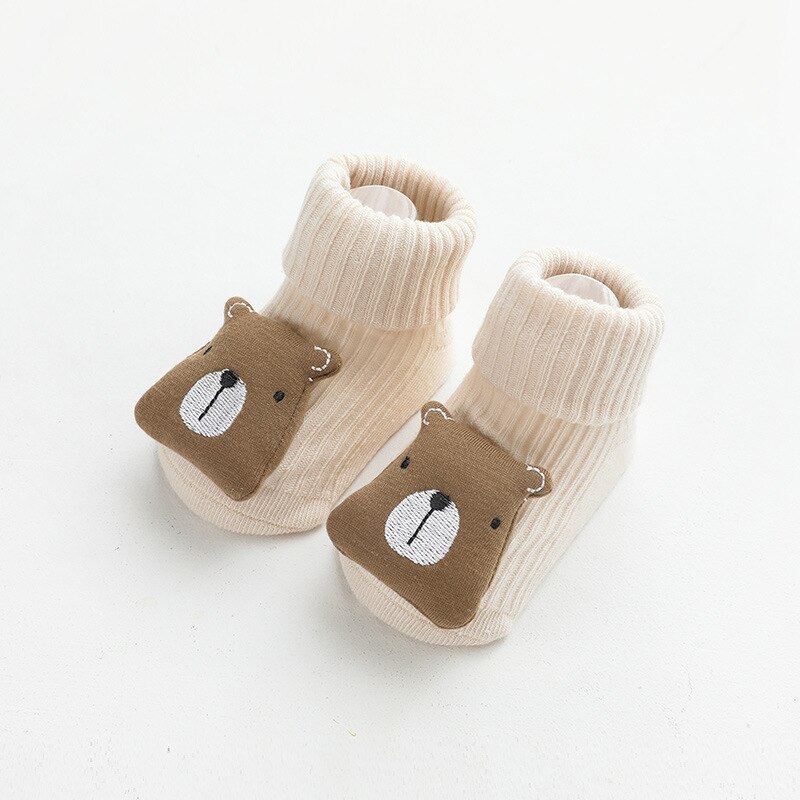 Herfst Winter Zachte Katoenen Baby Meisjes Sokken Pasgeboren Cartoon Baby Sokken Baby Baby Boy Sokken Anti Slip Vloer Sok lente: khaki bear / 1-3 years old