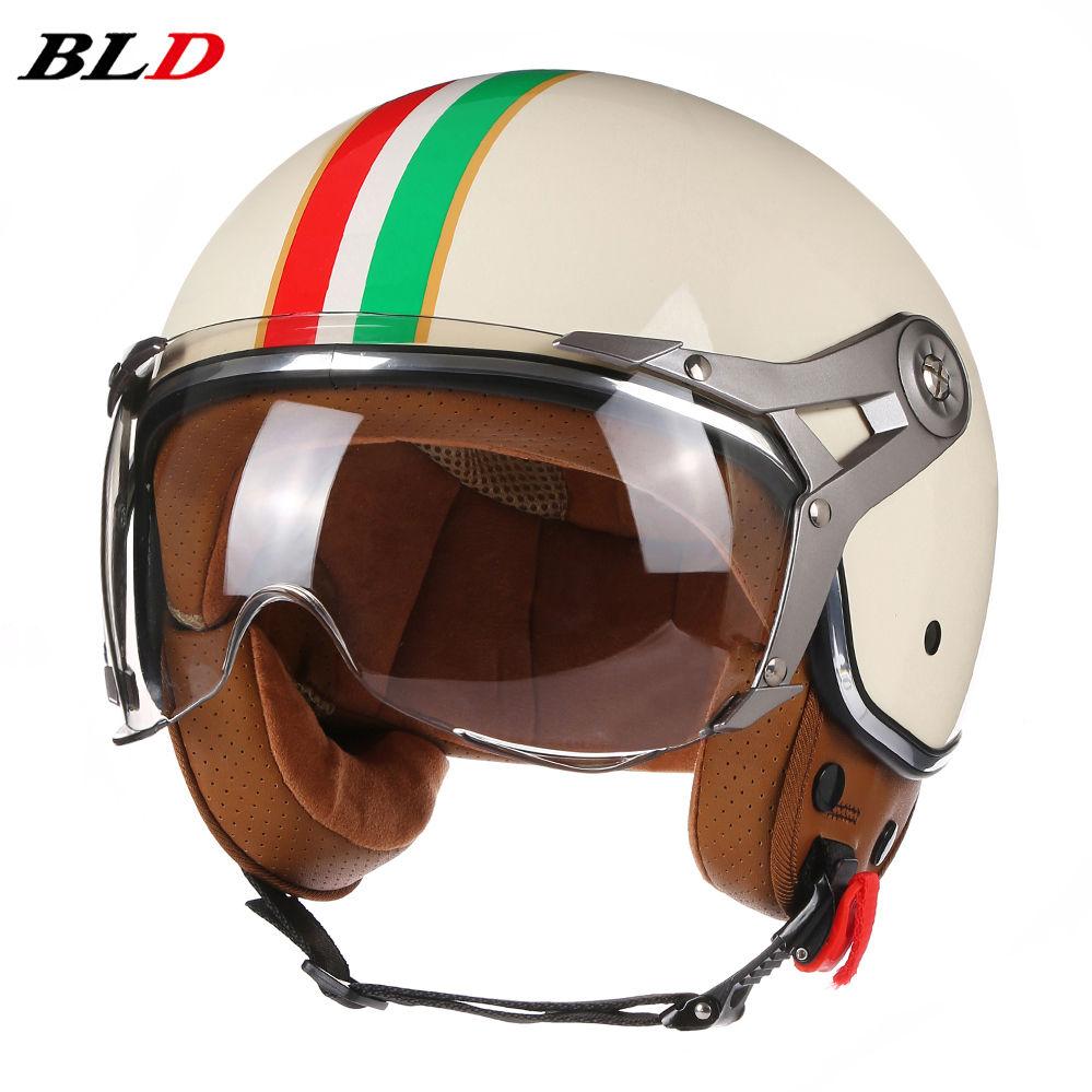 Vintage BLD Motorcycle Helmet Jet with Visor Motorbike Riding 3/4 Open Half Helmet Retro Scooter Capacete Moto