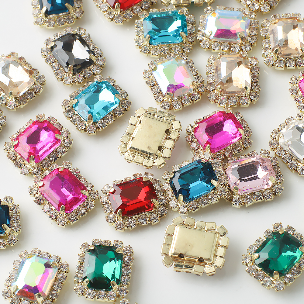 12X14mm 10 Uds diamante Rectangular con incrustaciones de cuatro agujeros garra diamante DIY joyería zapatos para el cabello sombreros materiales accesorios de diamantes de agua