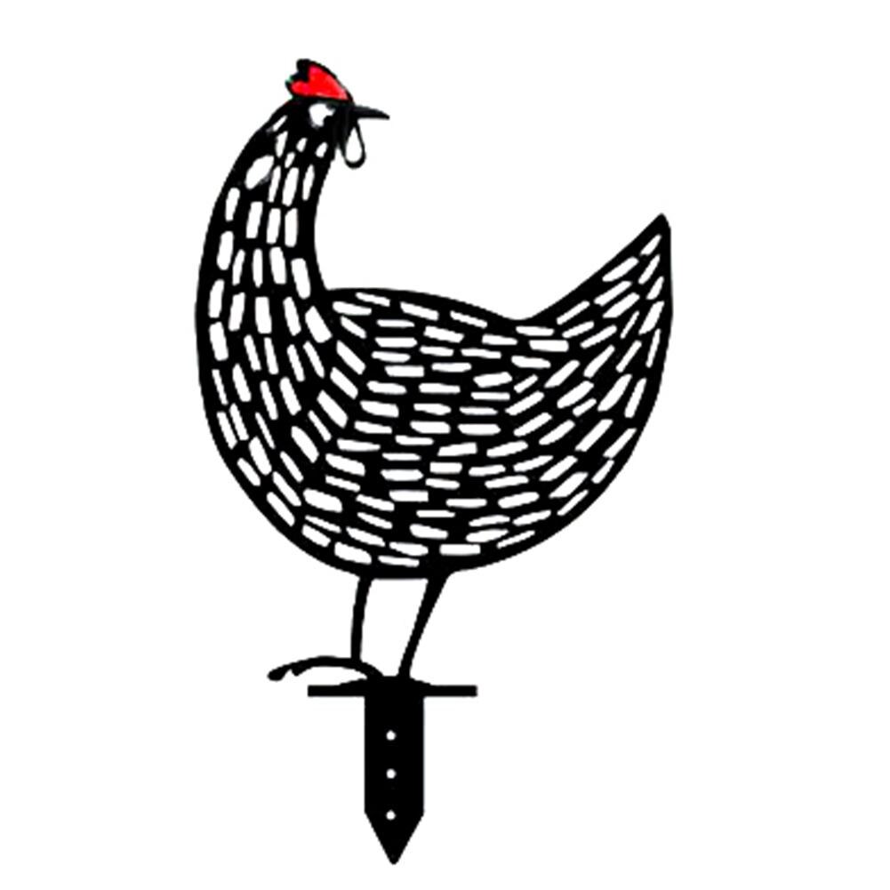 Metal Chicken Yard Art Silhouette Stake For Garden Country Yard Art Rooster Decoration: a