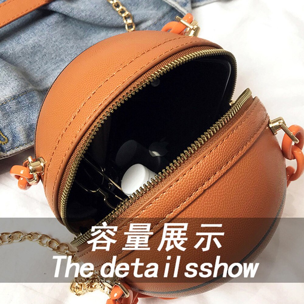 Round Handbags PU Leather Teenagers Women Zipper Shoulder Bag Football Basketball Shape Funny Messenger Bag