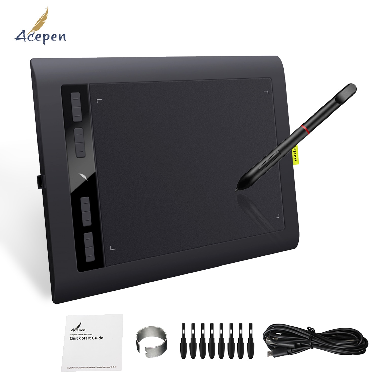 Acepen  ap1060 digitale grafische tekentablet, 10*6 inch kit met batterijloze stylus, 8192 drukniveaus
