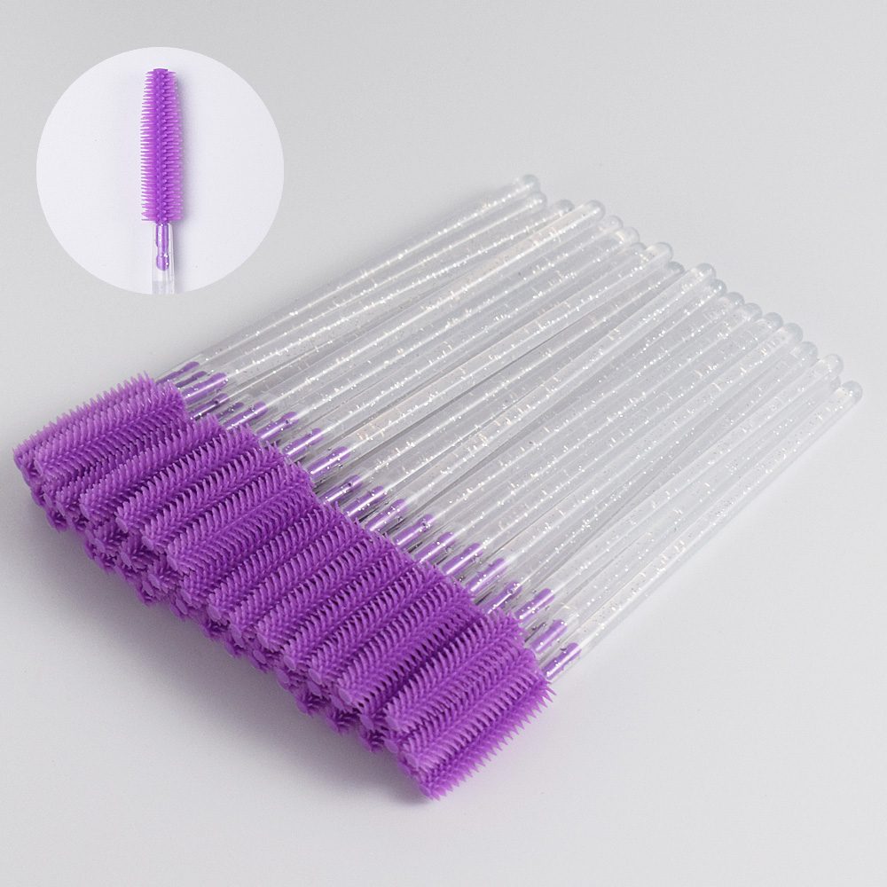 50 pestañas postizas cosméticas cepillo de pestañas de silicona repetido muchas veces alargamiento de pestañas femeninas herramienta de belleza: Morado