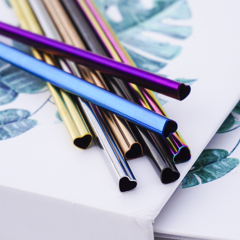 Herbruikbare metalen rietjesset roestvrij staal parel milkshake rietjesset veelkleurige hartvormige rietjes