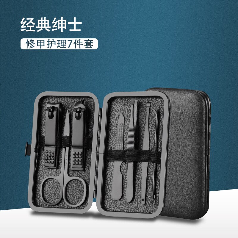 Niebieski nożyczki zestaw obcinaczy robić paznokci szczypce robić cięcia paznokci Pedicure nóż martwa skóra szczypce paznokci rowek zapalenie narzędzie robić manicure: 7szt czarny