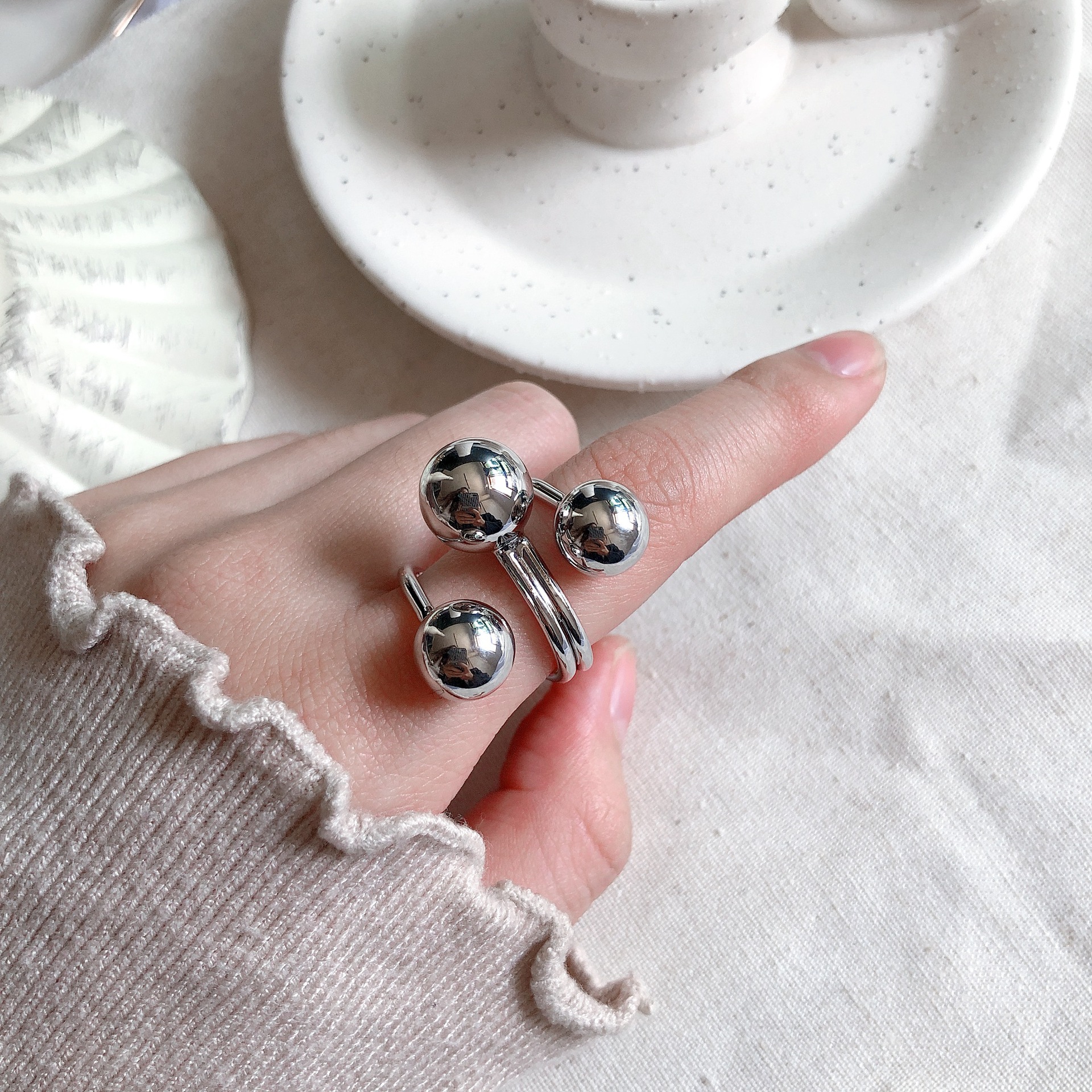 Punk Unregelmäßigen Silber Gold Farbe Metall Ball Ringe Für Frauen Europa Amerikanischen Mid Finger Knuckle Einstellbar Ringe bijoux