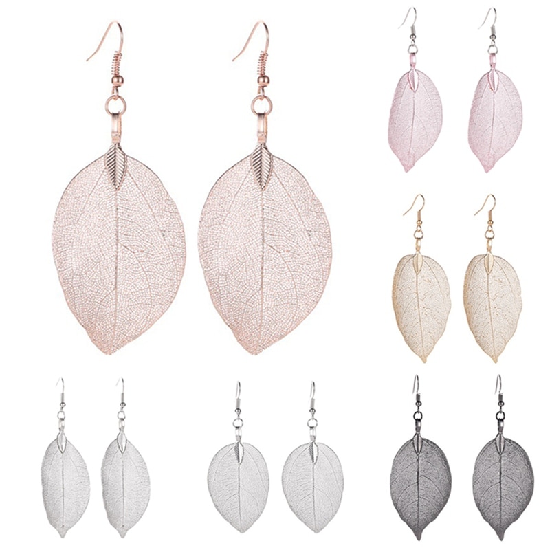 Natural Real Leaf Earrings Gold And Silver Big Statement Earrings For Women Tree Earrings