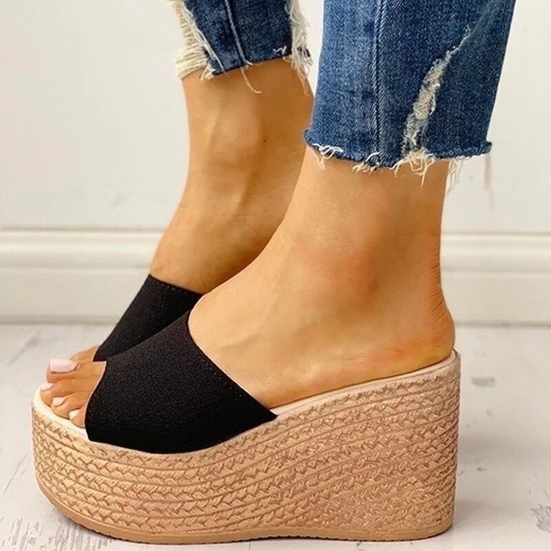 Sandales d'été avec plateforme et talons hauts compensés pour femme, chaussures estivales féminines à bout ouvert, style décontracté,