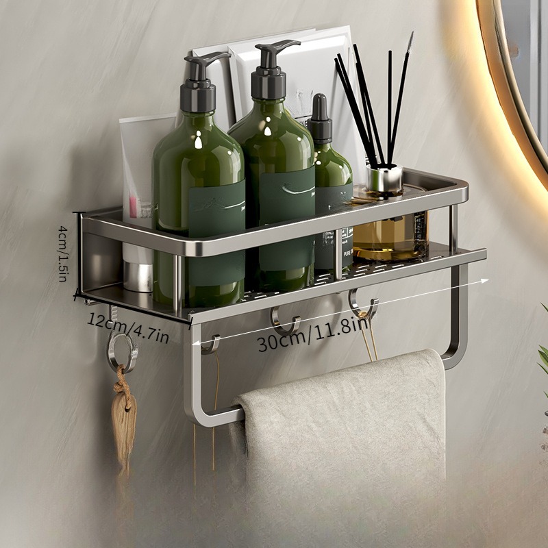 Estante para baño, organizador de almacenamiento de maquillaje, estante para champú de aleación de aluminio, estante ducha, accesorios de baño, estante de pared sin taladro repisa pared baño estanterías de baño: Gris claro