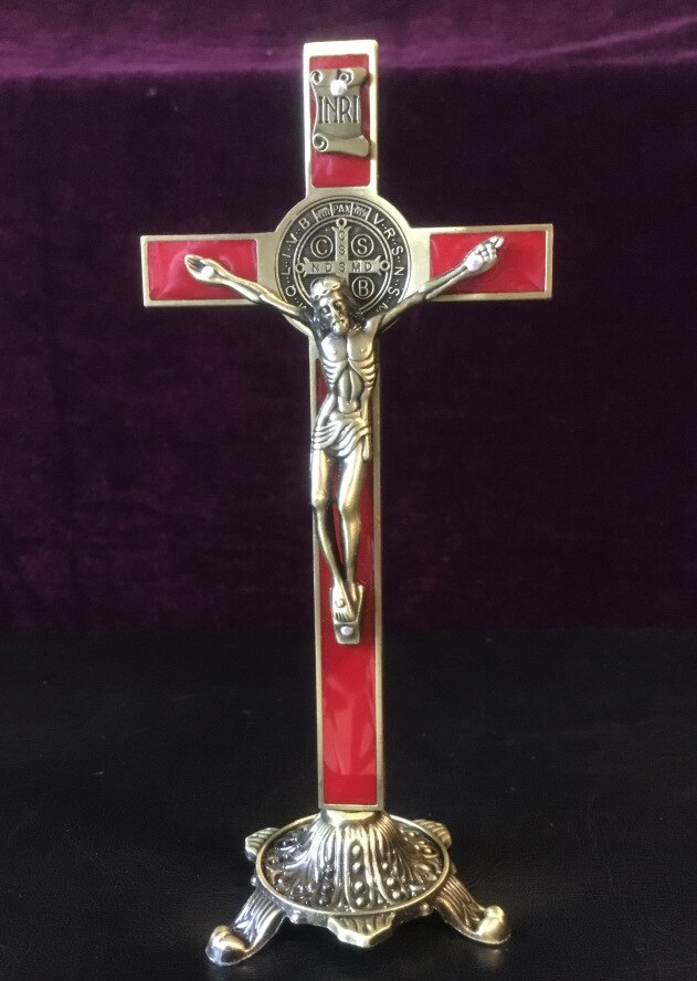 Kapel Kruis Jesus Cristo Brons Benedictus Exorcism Cruces Bittere Standbeeld Crucifixo Ornamenten Katholieke Relikwieën Christelijke: JS008-5