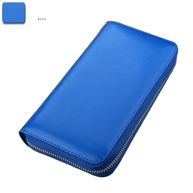 Leather RFID Blocking Credit Card Holder Men Anti Theft Travel Passport Long Wallet Women Business ID Holder 36 Cards Purse: Dark Blue