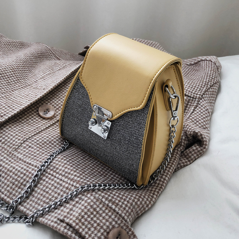 Contrast color Bucket bag PU Leather Women's Handbag Lock Chain Shoulder Messenger Bag