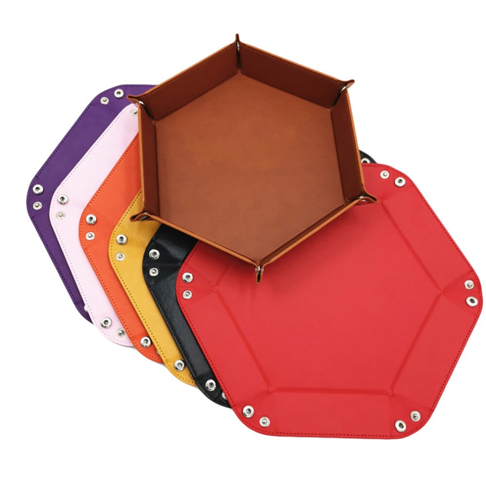 8 Kleuren Pu Leer Folding Hexagon Dobbelstenen Dienblad Paars Dobbelstenen Doos Voor Rpg Dnd Games Dobbelstenen Storage Case