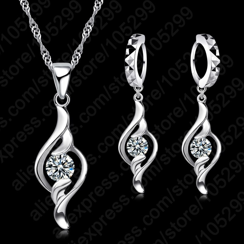 Top Fijne 925 Sterling Zilveren Mode Zirconia Ketting Earring Bruiloft Sieraden Set Voor Vrouwen