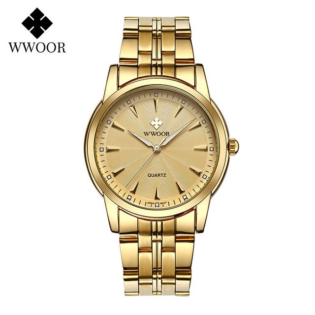 Wwoor Horloge Mannen Goud Zwart Horloge Top Luxe Rvs Quartz Horloge Man Lichtgevende Waterdicht Datum klok: gold gold 8028