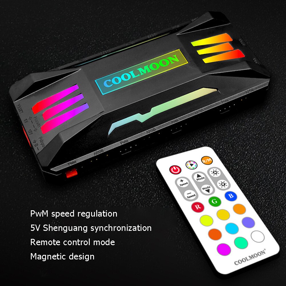 COOLMOON RGB Controller 4Pin PWM 5V 3Pin ARGB Cooling Fan Smart Intelligent Remote Control for PC Case Chassis Radiator Cooler
