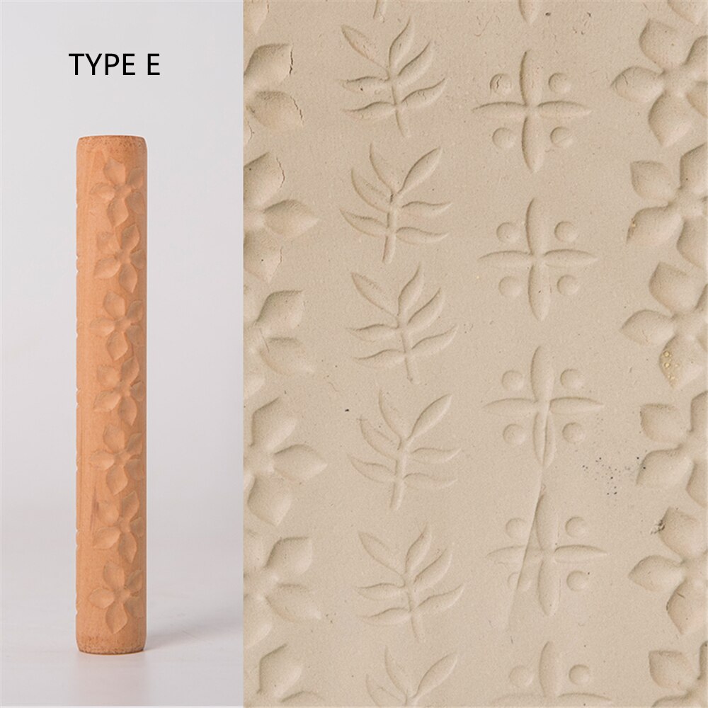 Klei Patroon Roller Houten Handvat Aardewerk Gereedschap Bloem Opluchting Hout Hand Rollen Voor Klei Klei Stempel: TYPE E