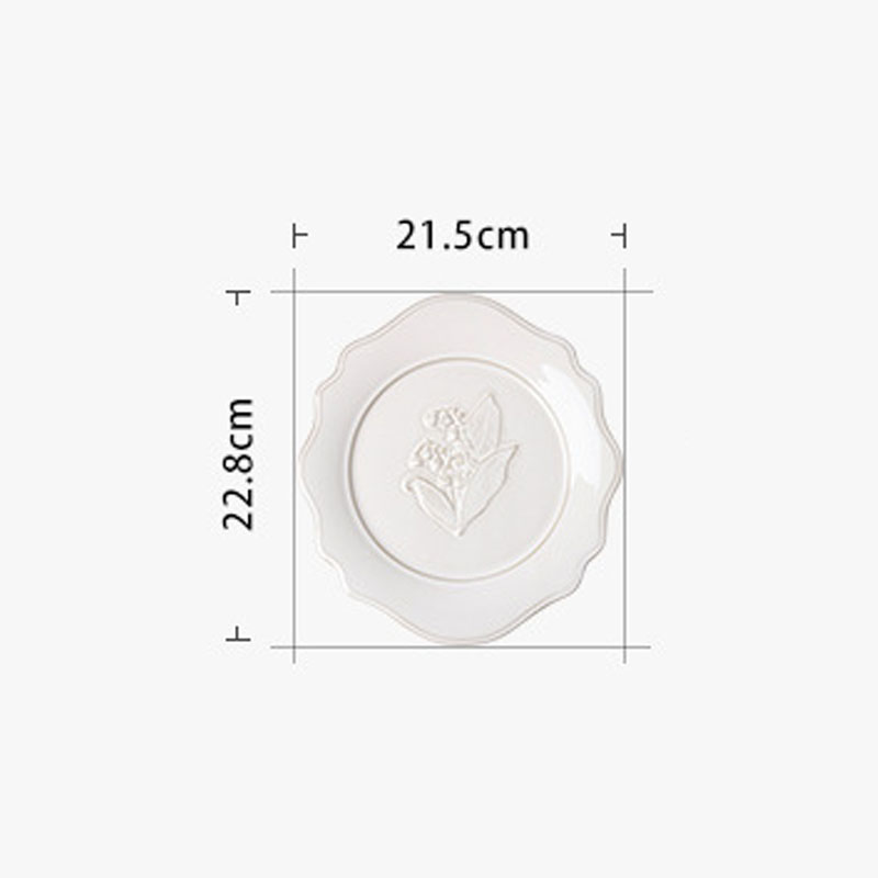 Retro Ceramic Plate Sets French Lily of The Valley Relief Dinner Set Plates and Dishes Western Restaurant Desktop Steak Dish: A-small