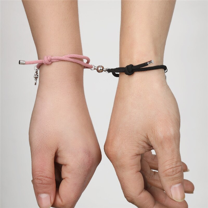 Mode Key Lock Metaallegering Paar Armband Magneet Attractie Beste Vriend Verstelbare Touw Armbanden Voor Vrouwen Mannen Sieraden